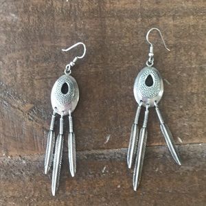 Vintage sterling silver long dreamcatcher native american feather earrings